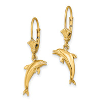 14K 3-D Dolphin Jumping Leverback Earrings-TF1818