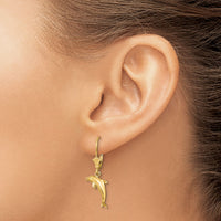 14K 3-D Dolphin Jumping Leverback Earrings-TF1818
