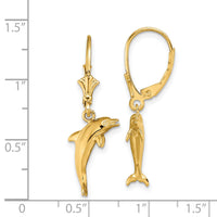 14K 3-D Dolphin Jumping Leverback Earrings-TF1818