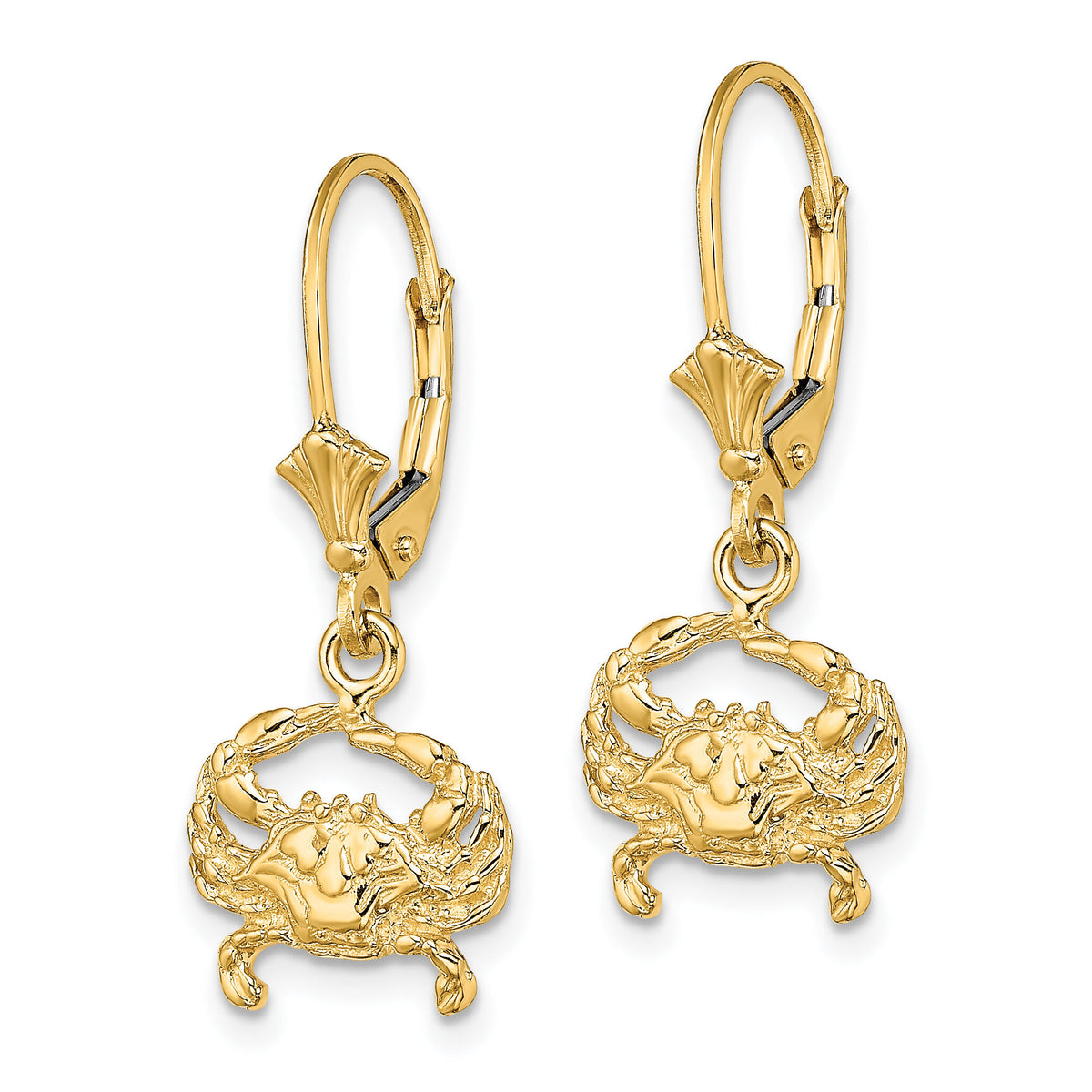 14K 2-D Blue Crab Leverback Earrings-TF1820