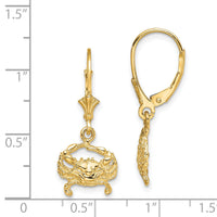 14K 2-D Blue Crab Leverback Earrings-TF1820