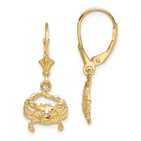 14K 2-D Blue Crab Leverback Earrings-TF1820
