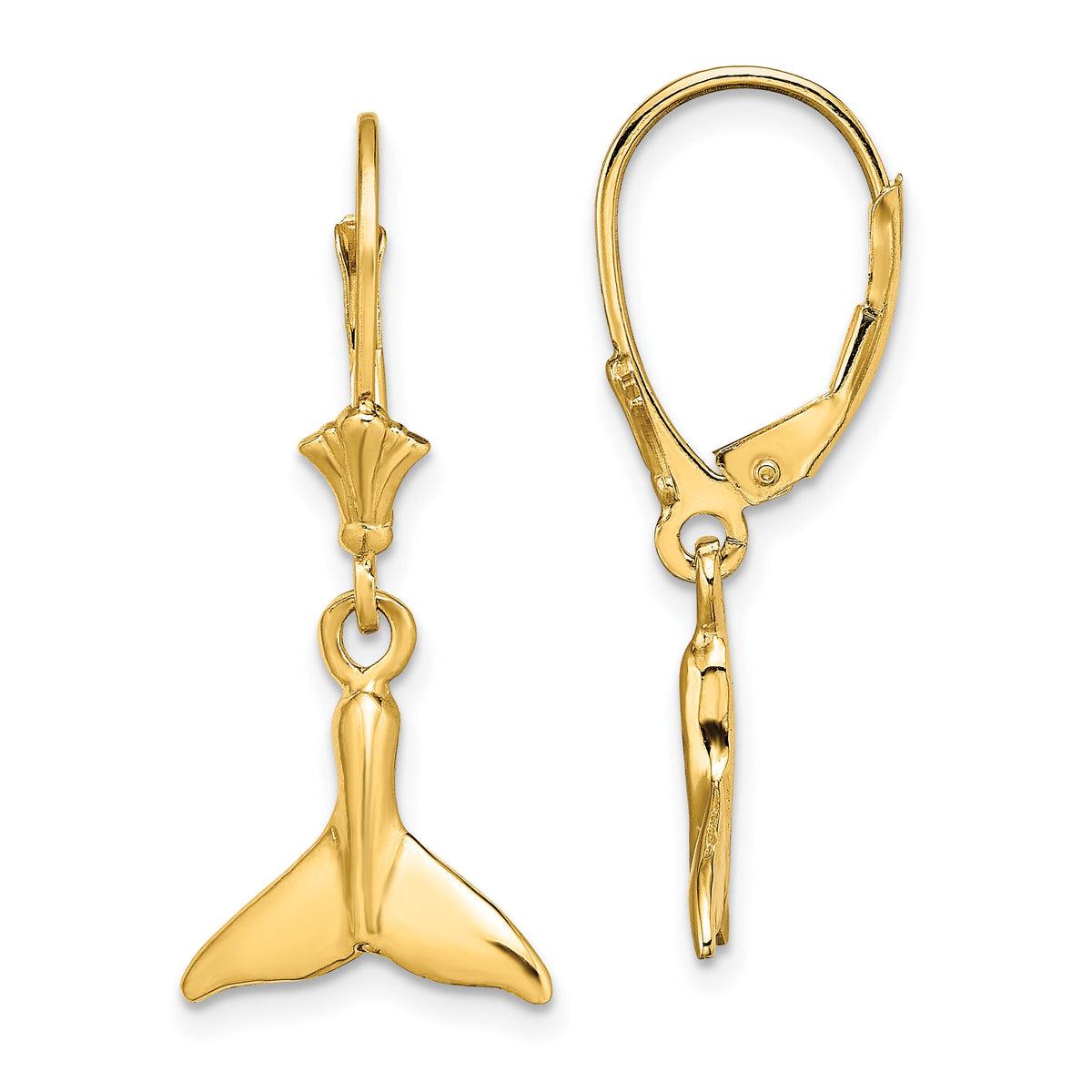 14K Small Whale Tail Leverback Earrings-TF1821