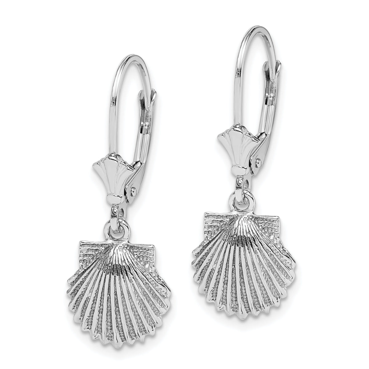 14K White Gold Scallop Shell Leverback Earrings-TF1825W