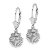 14K White Gold Scallop Shell Leverback Earrings-TF1825W