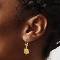 14K White Gold Scallop Shell Leverback Earrings-TF1825W
