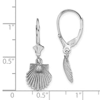 14K White Gold Scallop Shell Leverback Earrings-TF1825W