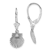 14K White Gold Scallop Shell Leverback Earrings-TF1825W