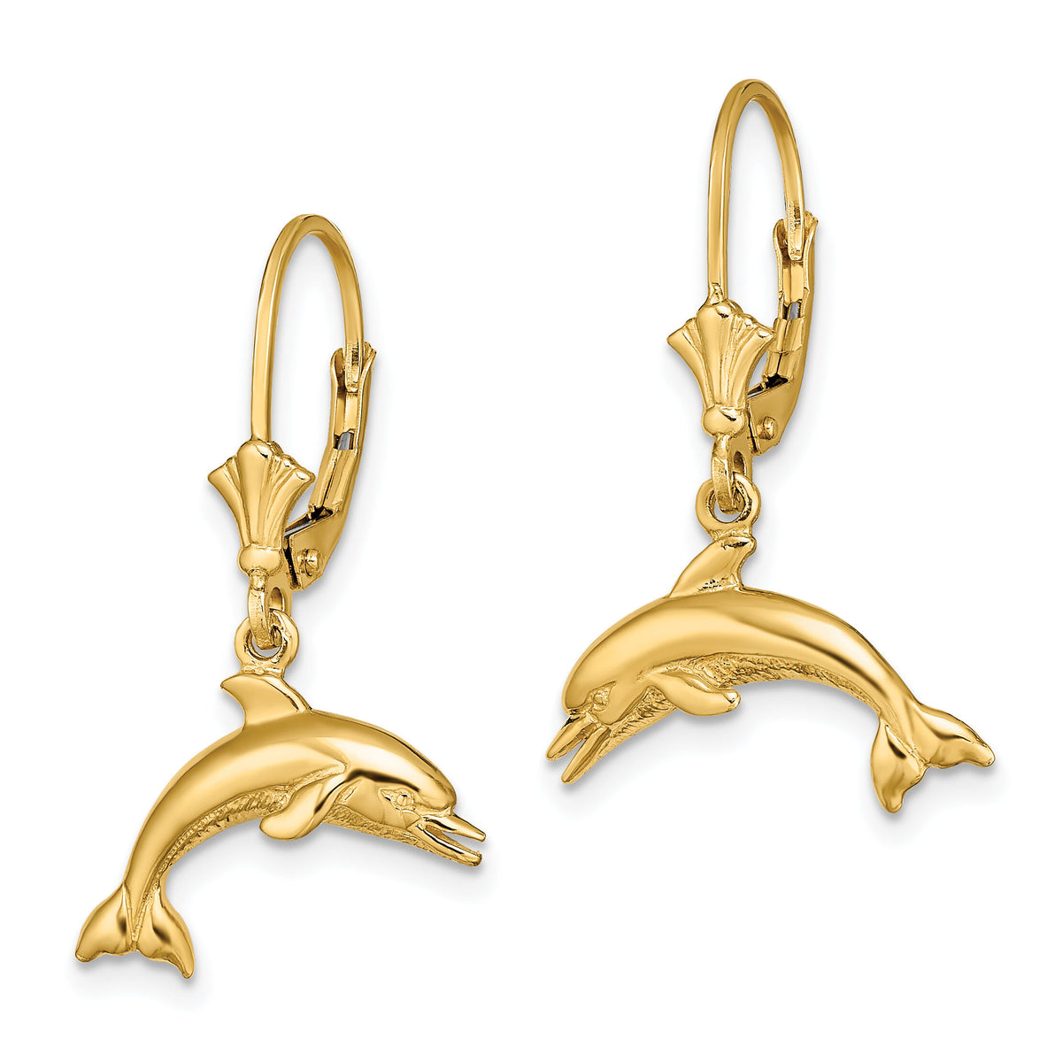 14K Jumping Dolphin Leverback Earrings-TF1828
