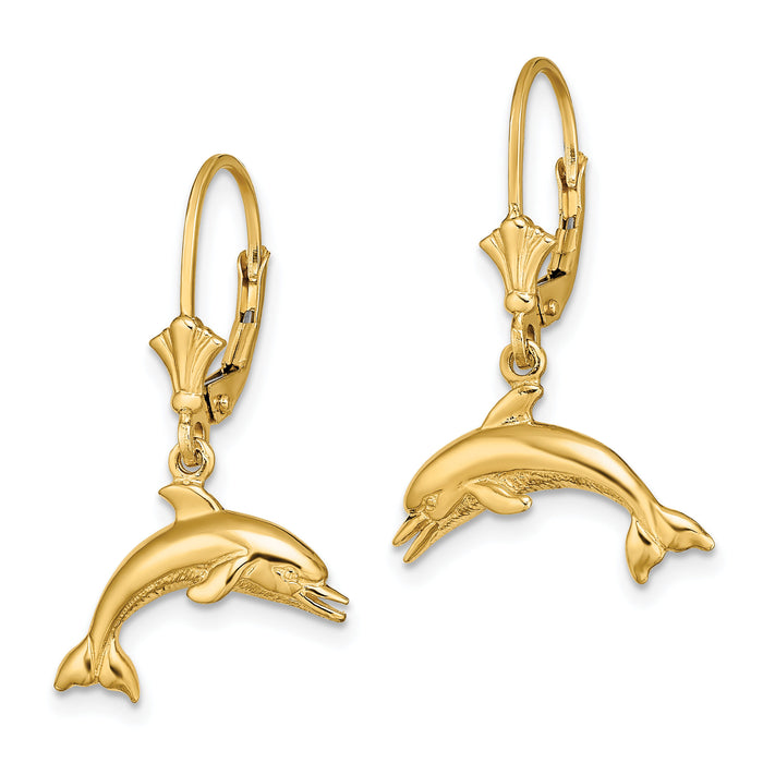 14K Jumping Dolphin Leverback Earrings-TF1828