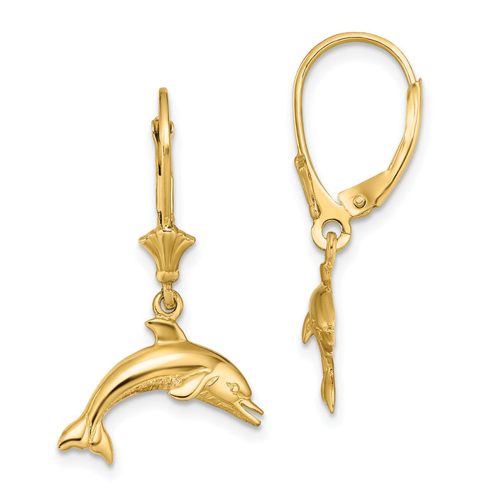 14K Jumping Dolphin Leverback Earrings-TF1828