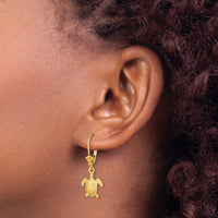 14K 3-D Polished Mini Sea Turtle Leverback Earrings-TF1829