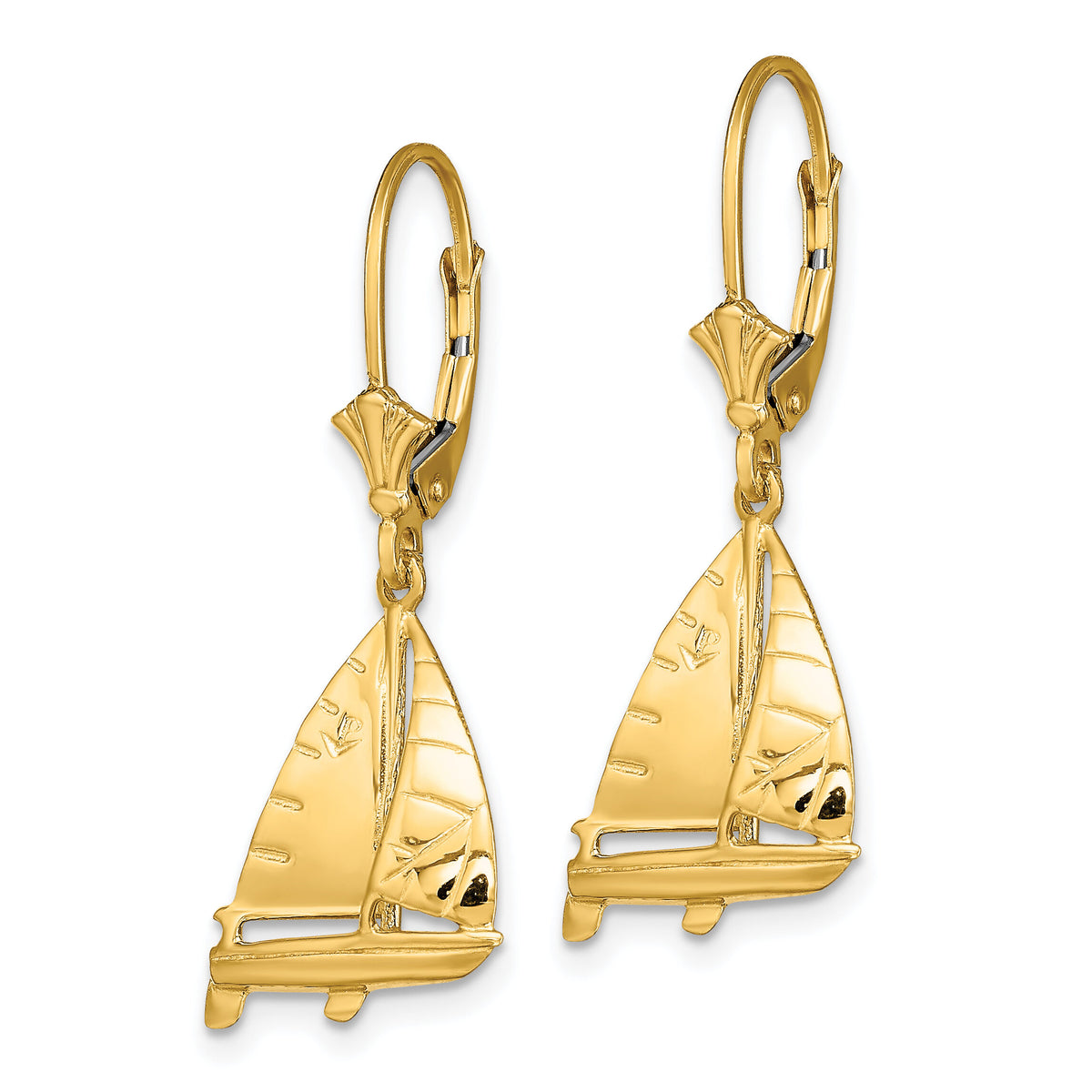 14K 3-D Sailboat Leverback Earrings-TF1832