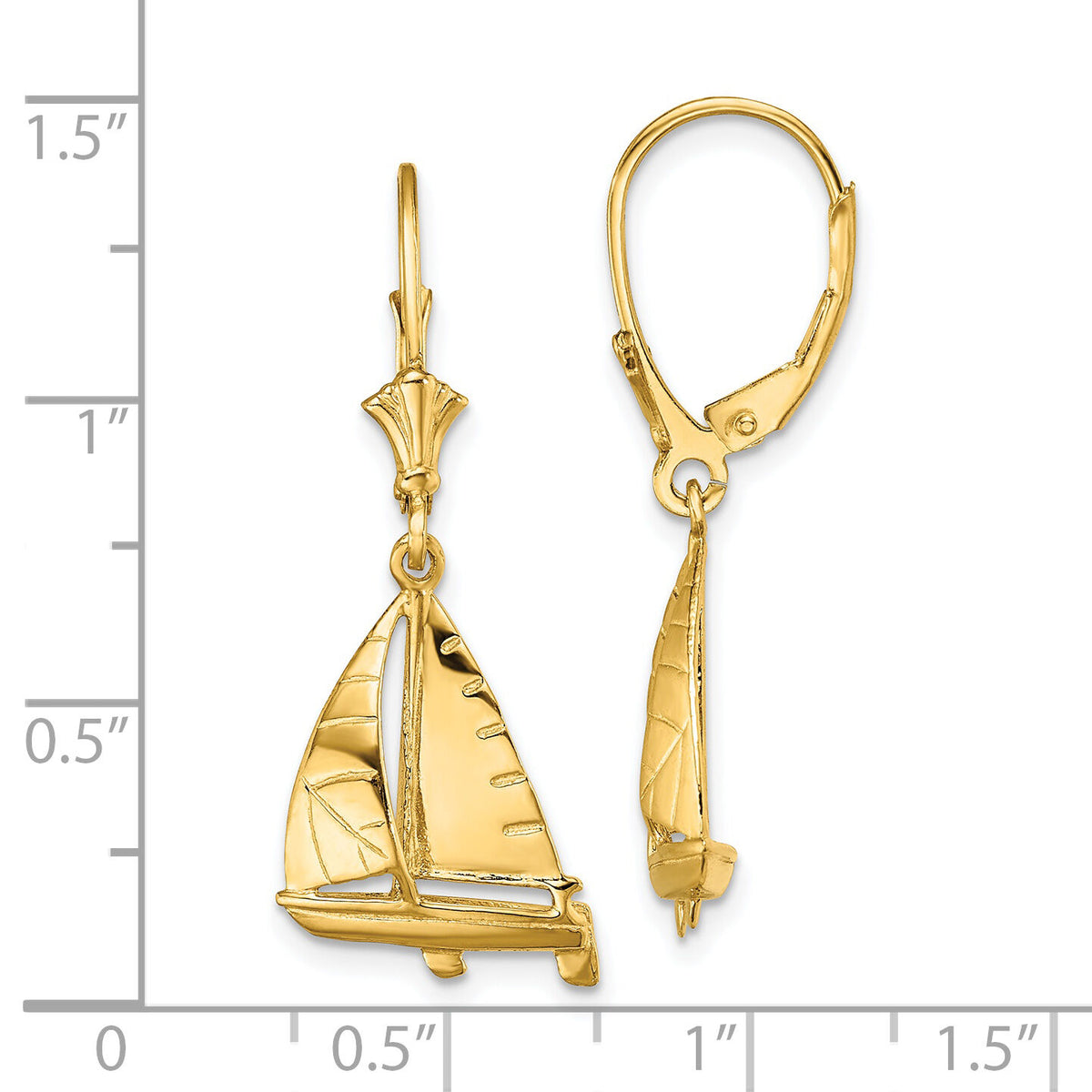 14K 3-D Sailboat Leverback Earrings-TF1832