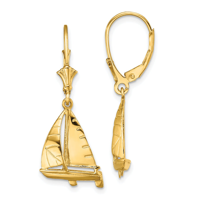 14K 3-D Sailboat Leverback Earrings-TF1832