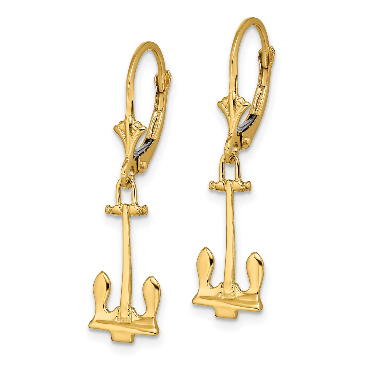 14K Polished Navy Anchor Leverback Earrings-TF1833