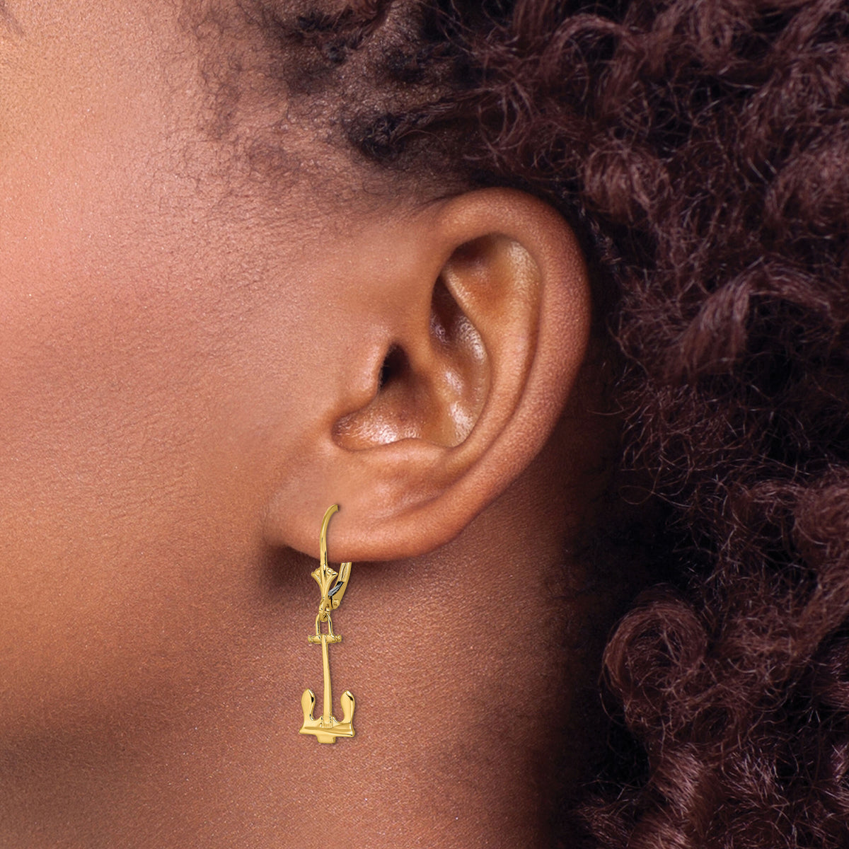 14K Polished Navy Anchor Leverback Earrings-TF1833