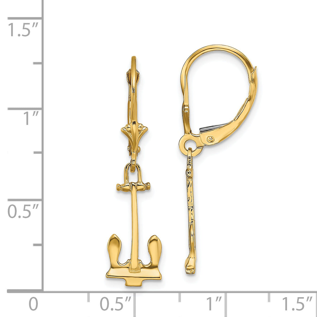 14K Polished Navy Anchor Leverback Earrings-TF1833