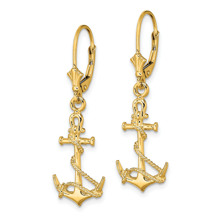 14K 3-D Anchor W/ Shackle and Entwined Rope Leverback Earrings-TF1834