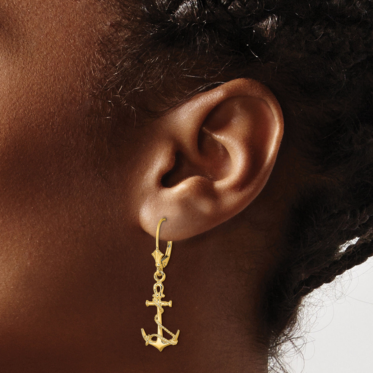 14K 3-D Anchor W/ Shackle and Entwined Rope Leverback Earrings-TF1834