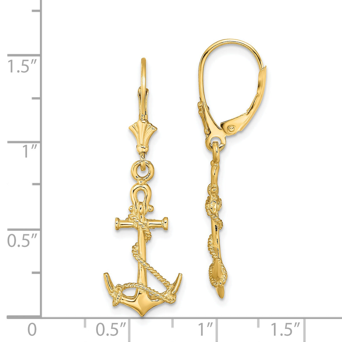14K 3-D Anchor W/ Shackle and Entwined Rope Leverback Earrings-TF1834