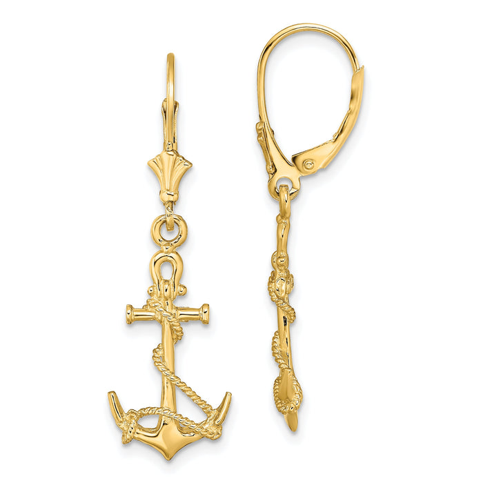 14K 3-D Anchor W/ Shackle and Entwined Rope Leverback Earrings-TF1834
