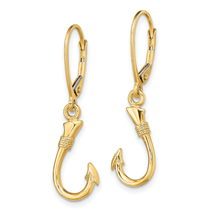 14K 3-D Fish Hook Leverback Earrings-TF1836