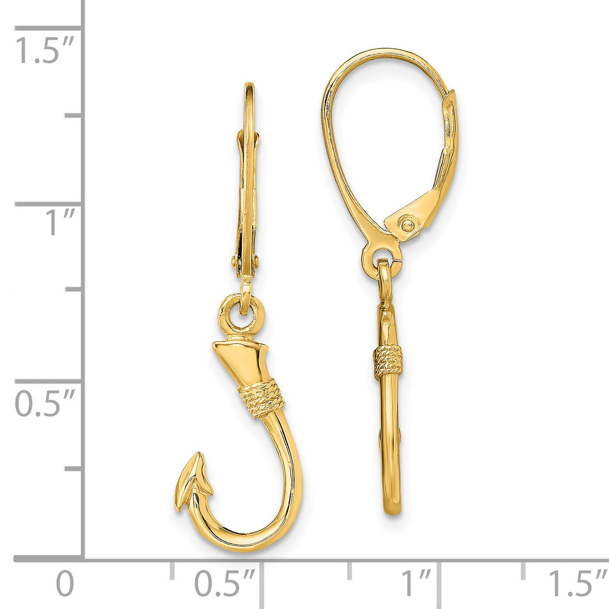 14K 3-D Fish Hook Leverback Earrings-TF1836