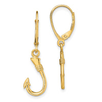 14K 3-D Fish Hook Leverback Earrings-TF1836