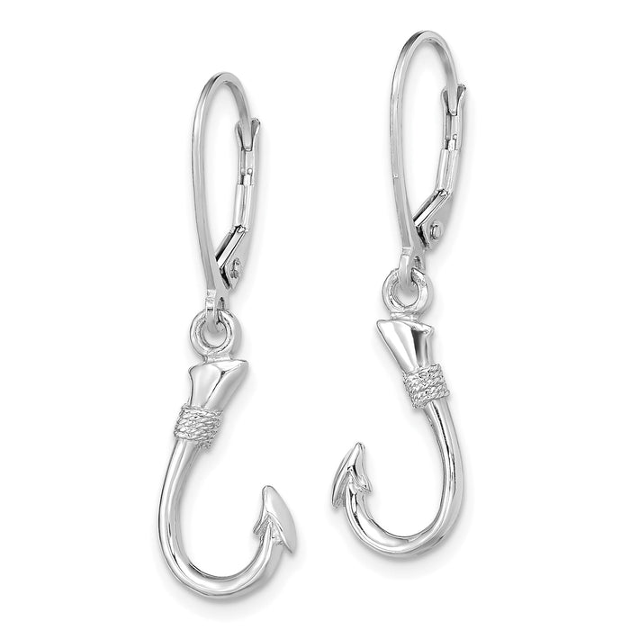 14K White Gold 3-D Fish Hook Leverback Earrings-TF1836W