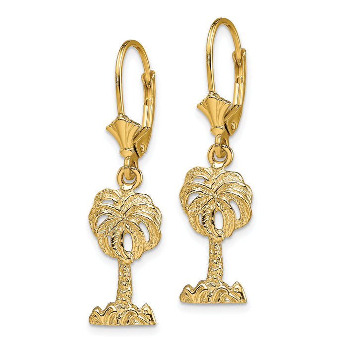 14K Palm Tree Leverback Earrings-TF1837