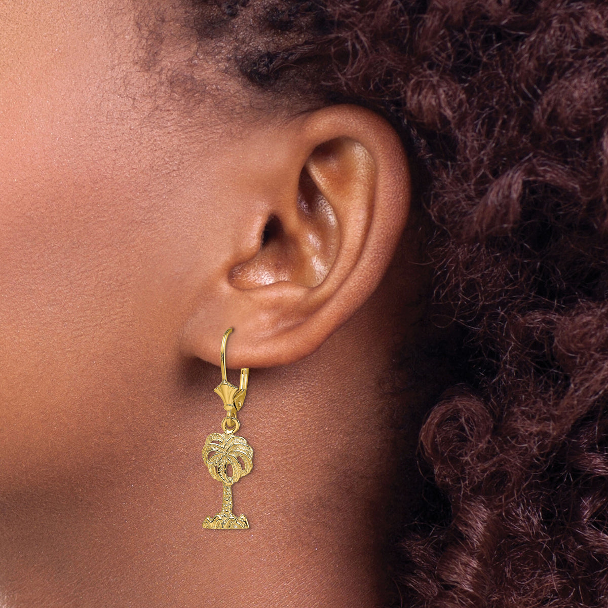 14K Palm Tree Leverback Earrings-TF1837