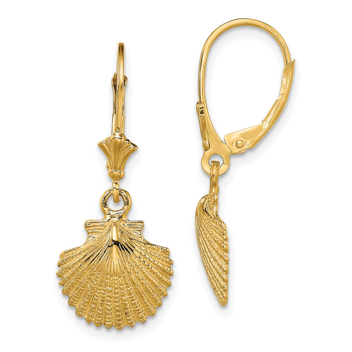 14K 2-D and Textured Scallop Shell Leverback Earrings-TF1838