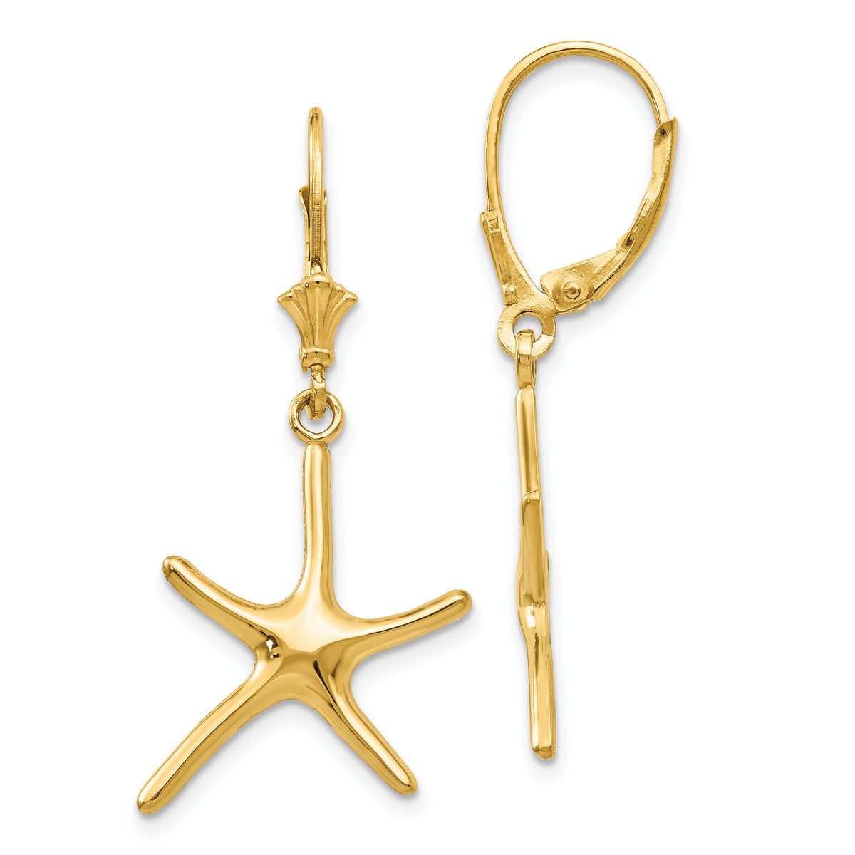 14K Dancing Starfish Leverback Earrings-TF1840