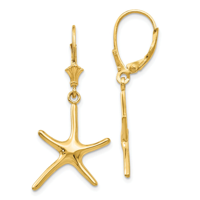 14K Dancing Starfish Leverback Earrings-TF1840