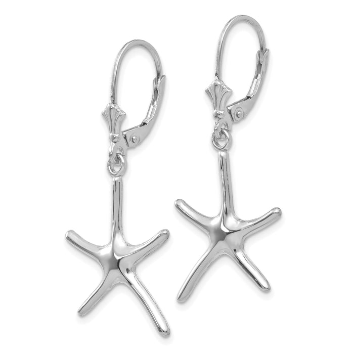 14K White Gold Dancing Starfish Leverback Earrings-TF1840W