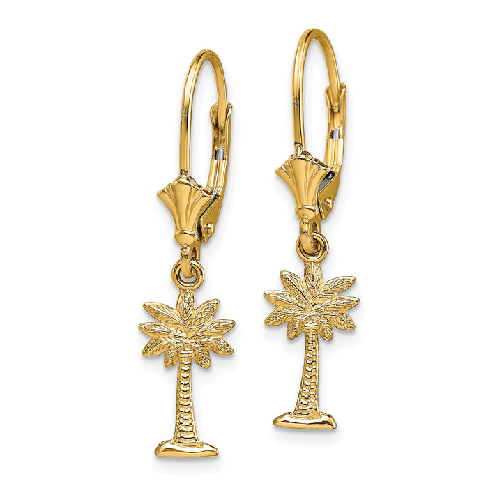 14K Mini Palmetto Palm Tree Leverback Earrings-TF1843