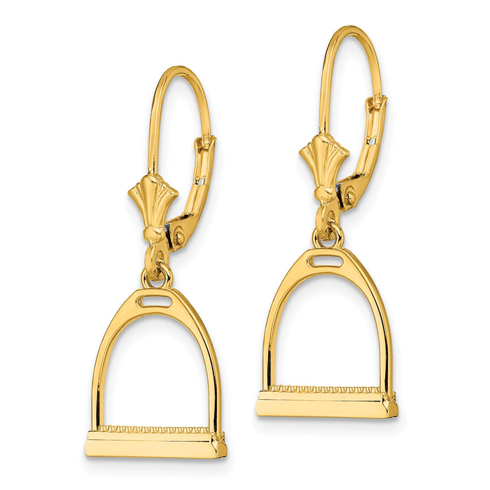 14K 3-D Small Horse Stirrup Leverback Earrings-TF1844
