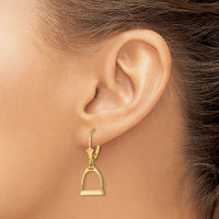 14K 3-D Small Horse Stirrup Leverback Earrings-TF1844