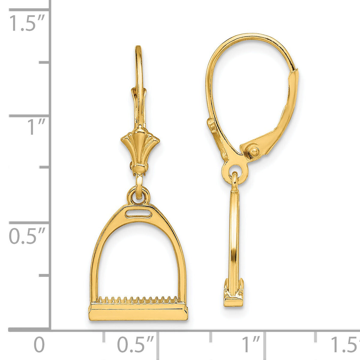 14K 3-D Small Horse Stirrup Leverback Earrings-TF1844