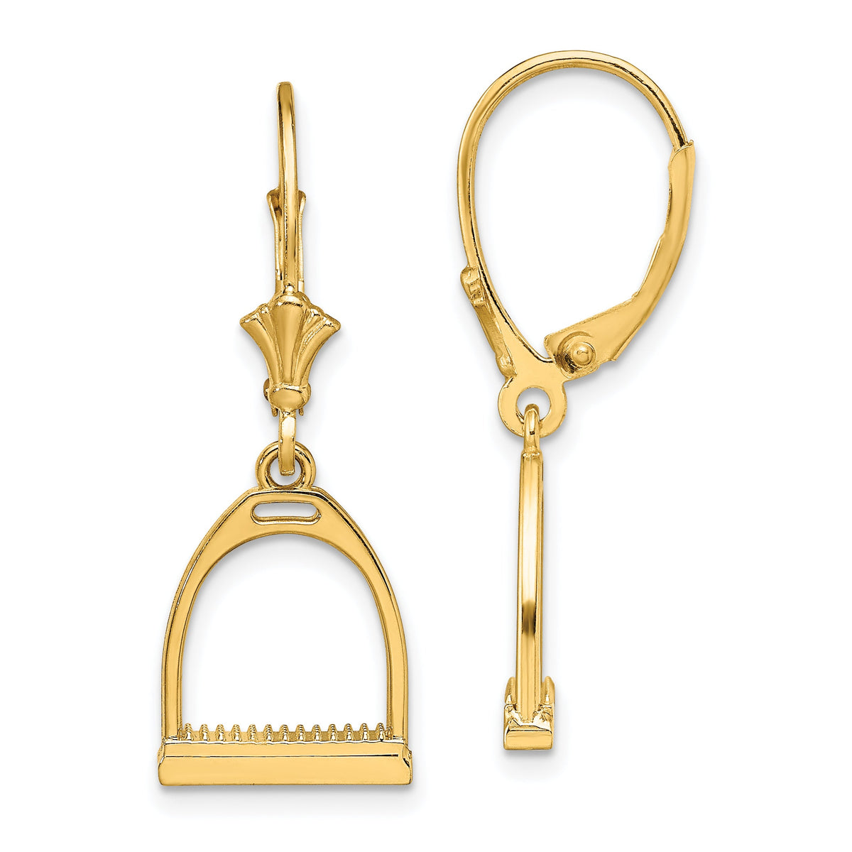14K 3-D Small Horse Stirrup Leverback Earrings-TF1844