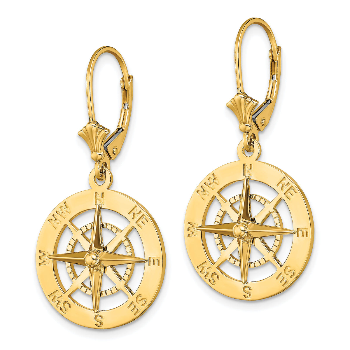 14K Nautical Compass Leverback Earrings-TF1845