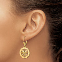 14K Nautical Compass Leverback Earrings-TF1845