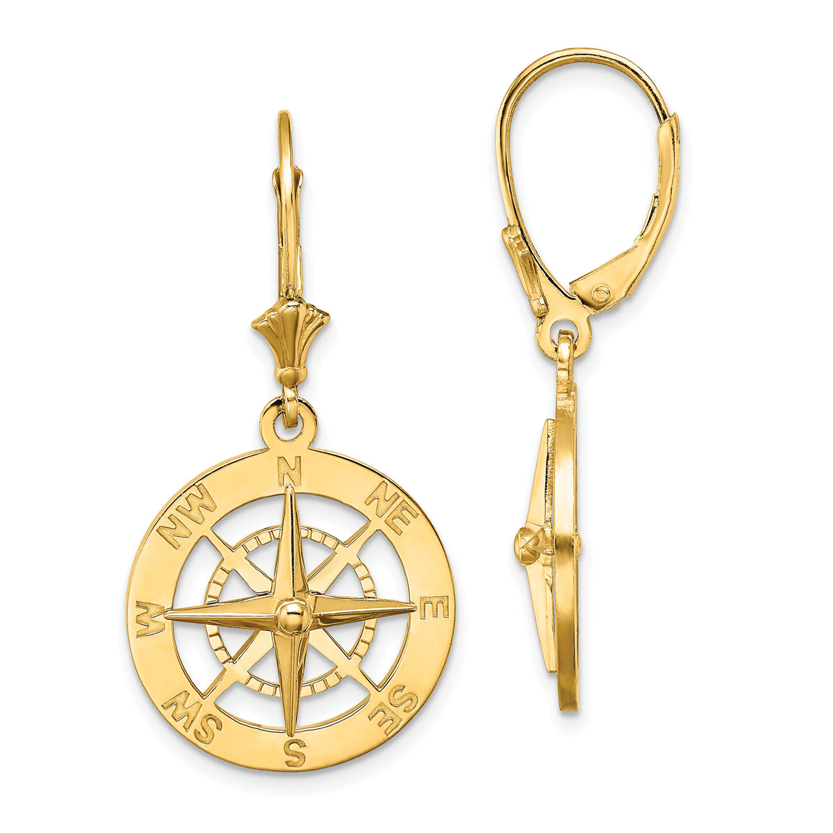 14K Nautical Compass Leverback Earrings-TF1845
