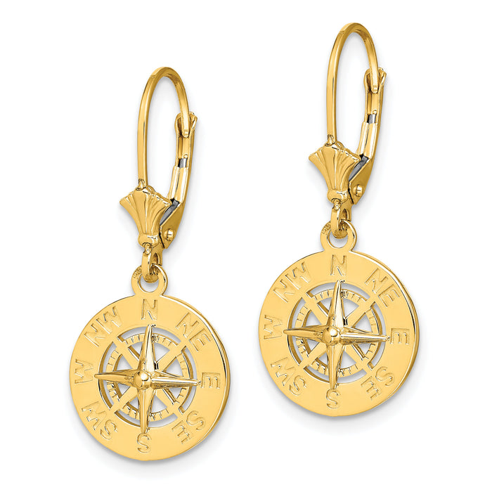 14K Mini Nautical Compass Leverback Earrings-TF1846