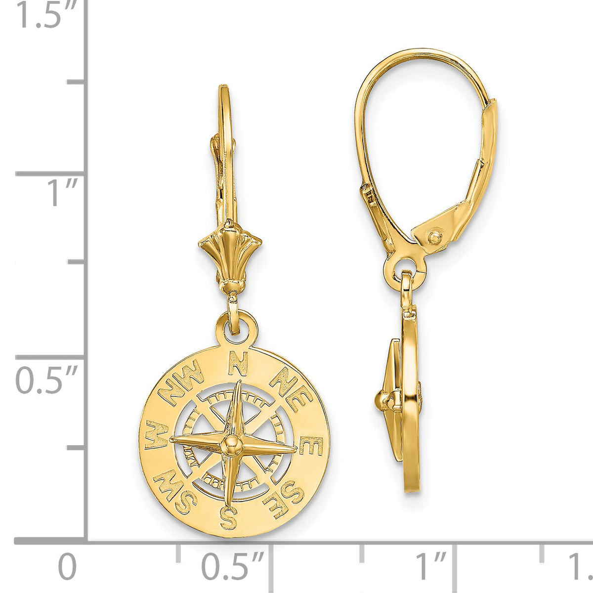 14K Mini Nautical Compass Leverback Earrings-TF1846