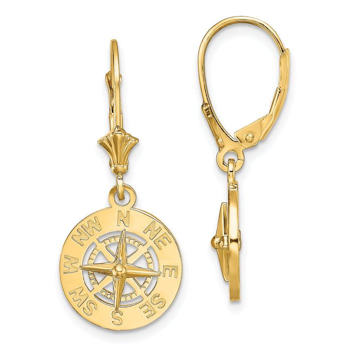 14K Mini Nautical Compass Leverback Earrings-TF1846