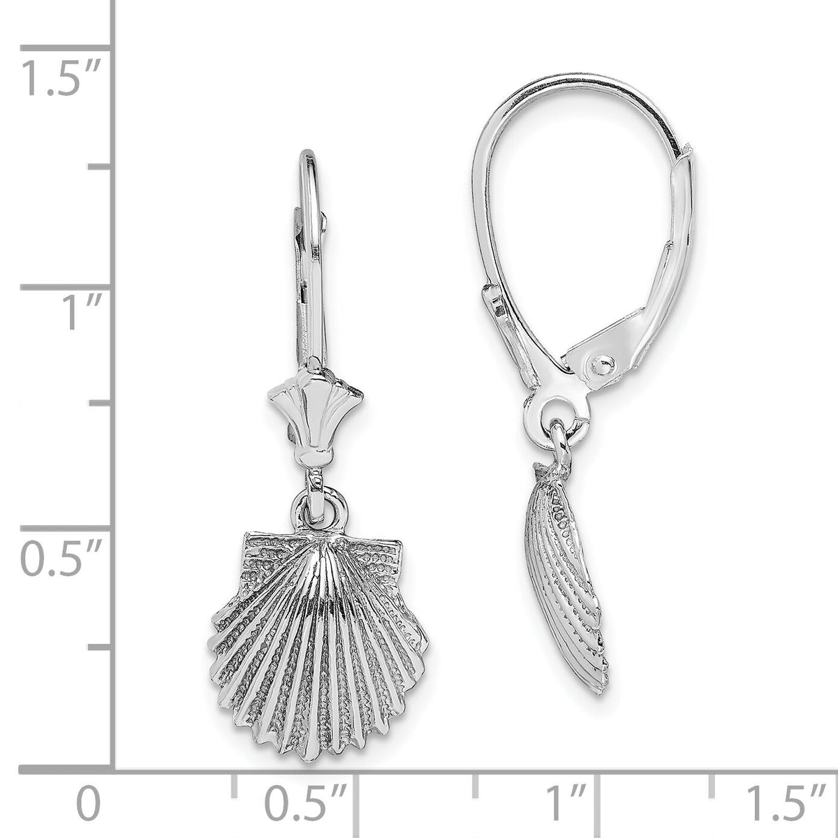 14K White Gold Scallop Shell Leverback Earrings-TF1825W