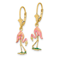 14K W/ Enamel 3-D Flamingo Leverback Earrings-TF1848