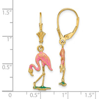 14K W/ Enamel 3-D Flamingo Leverback Earrings-TF1848